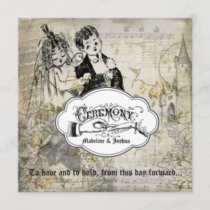 Bird and Blossom Bride and Groom Wedding Invite Kaart