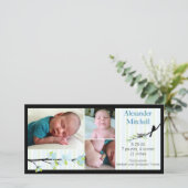 Bird and Blossoms in Blues Geboorteaankondiging Aankondiging (Staand voorkant)