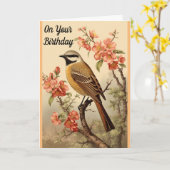 Bird and Blossoms Verjaardag Wenskaart Kaart (Gele Bloem)