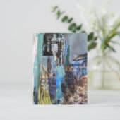 Bird and City Buildings mixed media collage Briefkaart (Staand voorkant)