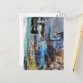 Bird and City Buildings mixed media collage Briefkaart