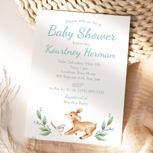 Bird and Deer Woodland Baby shower Kaart