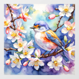 Bird and floral flowers window cling art print raamsticker