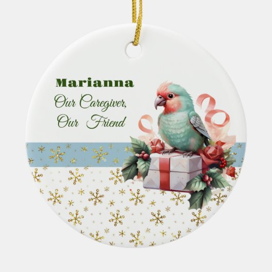 Bird and Gifts Blue Caregiver Rond Ornament (Voorkant)
