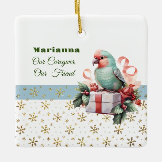 Bird and Gifts Blue Caregiver Square Ornament (Voorkant)