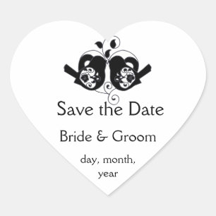 Bird and Heart Wedding Black and White Hart Sticker
