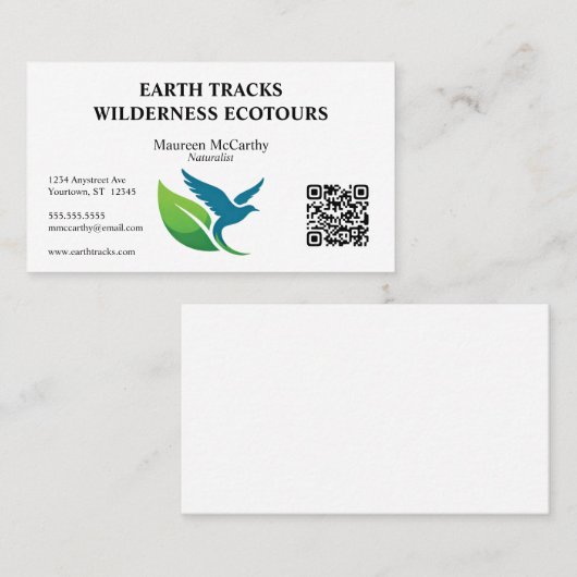 Bird and Leaf QR Code Ecotourism Conservation Visitekaartje (Voorkant / Achterkant)
