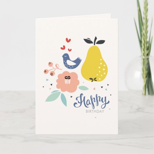 Bird and Pear Birthday Kaart (Voorkant)