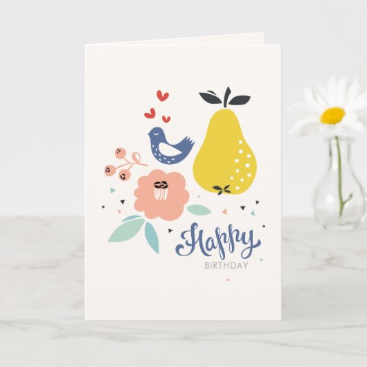 Bird and Pear Birthday Kaart (Kleine Plant)