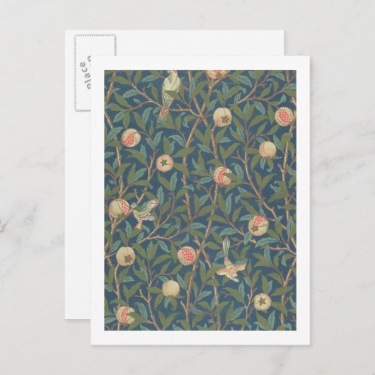 Bird and Pomegranate Wallpaper Design, bedrukt met Briefkaart (Voorkant / Achterkant)
