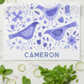 Bird and Wildflower Bloemen Waterverf gepersonalis Theedoek (Gevouwen)