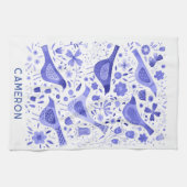 Bird and Wildflower Bloemen Waterverf gepersonalis Theedoek (Horizontaal)