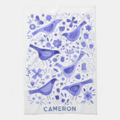 Bird and Wildflower Bloemen Waterverf gepersonalis Theedoek (Verticaal)