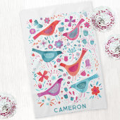 Bird and Wildflower Bloemen Waterverf gepersonalis Theedoek