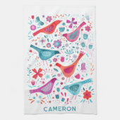 Bird and Wildflower Bloemen Waterverf gepersonalis Theedoek (Verticaal)