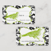  Bird Apple Green & Black Damask Place Card Plaatskaartje (Voorkant / Achterkant)