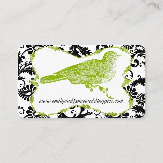 Bird Apple Green & Black Damask Place Card Plaatskaartje (Achterkant)
