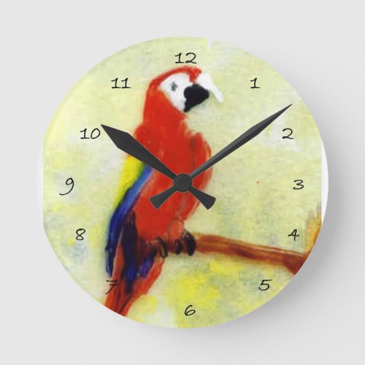 Bird Art Colorful Macaw Parrot Ronde Klok (Voorkant)