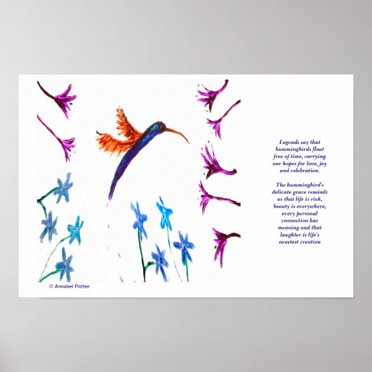 Bird Art Floral Hummingbird Poster (Voorkant)