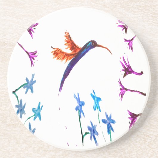 Bird Art Floral Hummingbird Zandsteen Onderzetter (Voorkant)