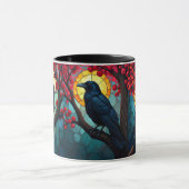 Bird Art Glas in lood Ravens-Crows Mok (Midden)