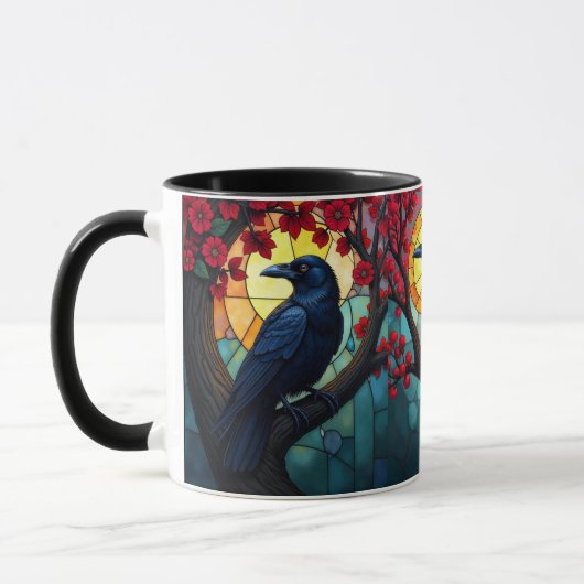 Bird Art Glas in lood Ravens-Crows Mok (Links)