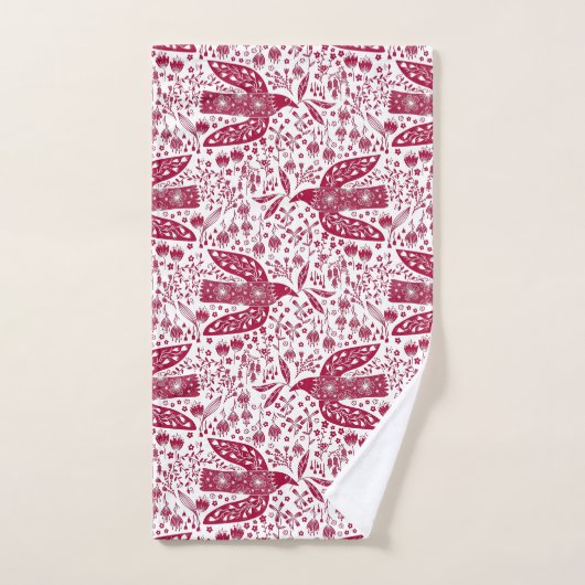 Bird Art Red White Bad Handdoek (Handdoek)
