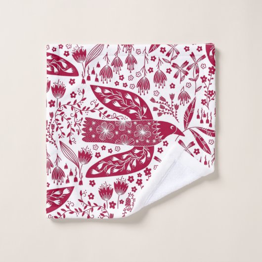 Bird Art Red White Bad Handdoek (Wasdoekje)