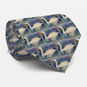 Bird Art Zwanen Blauw & Wit Stropdas (Opgerold)
