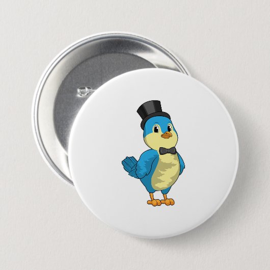 Bird as Groom with Ribbon Ronde Button 7,6 Cm (Voorkant /achterkant)