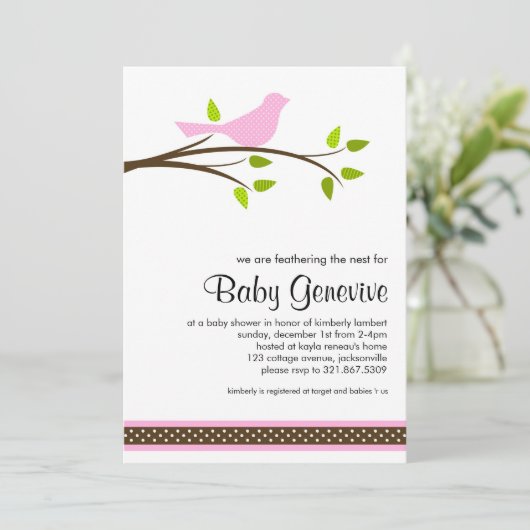 Bird Baby shower Invitation Kaart (Staand voorkant)