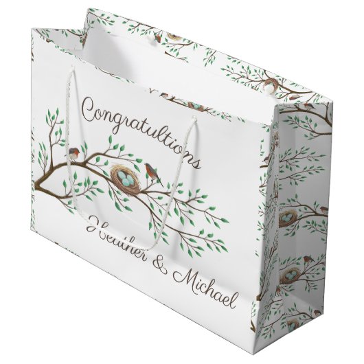 Bird Baby shower Spring Groot Cadeauzakje (Voorkant Gekanteld)