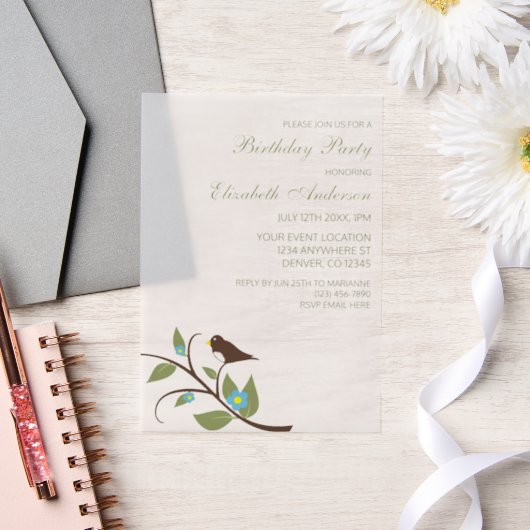 Bird Birthday Vellum Uitnodigingen (Huwelijk)