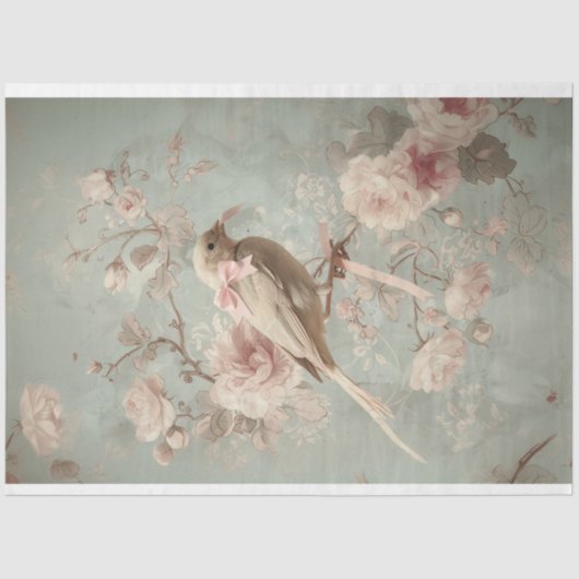 Bird & Blossoms, Zachte pastels, Romantische kunst Tissuepapier (Voorkant)