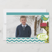 Bird Blue Chevron Stripe Holiday Fotokaart Feestdagenkaart (Voorkant)