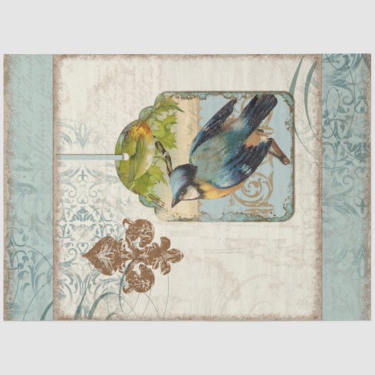 Bird Blue Yellow French Ephemera Decoupage Tissuepapier (Voorkant)