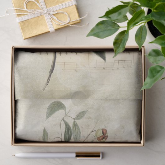 Bird Branch Berries Music Decoupage  Tissuepapier (Geschenk)