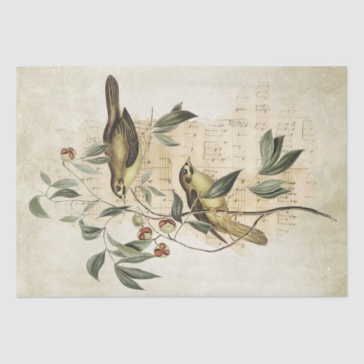 Bird Branch Berries Music Decoupage  Tissuepapier (Voorkant)