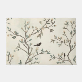 Bird Branch Watercolor Beige Nature Painting Deurmat