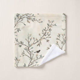 Bird Branch Watercolor Beige Nature Painting Washandje