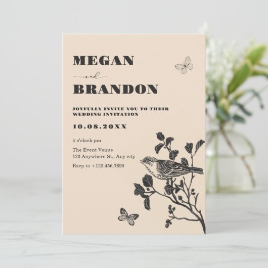  Bird Branch Wedding Kaart (Staand voorkant)