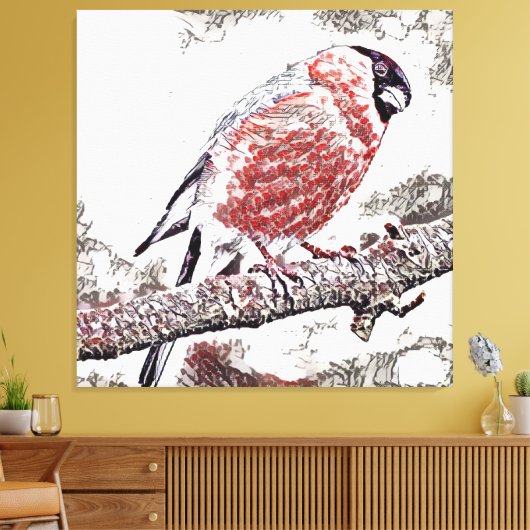 Bird, Bullfinch, Male Canvas Afdruk (Insitu (Woonkamer))