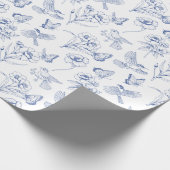Bird & Butterfly Floral Toile Blauw Inpakpapier (Hoek)