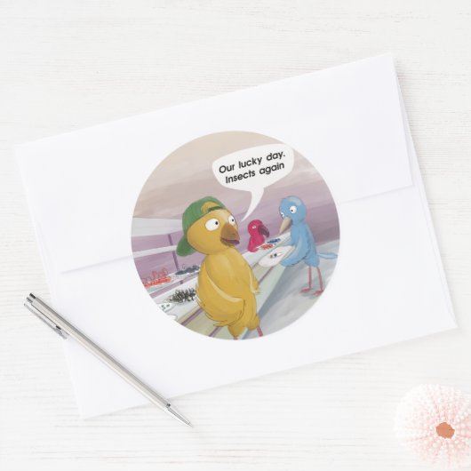 Bird Cafeteria Funny Ronde Sticker (Envelop)