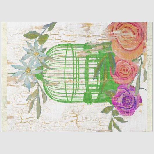 Bird Cage BOHO  Floral Wood Ontvlechting Tissuepapier (Voorkant)