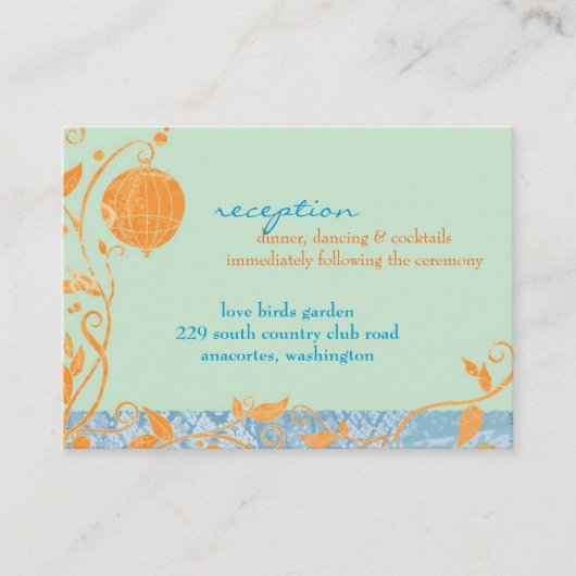 Bird Cage Mint Wedding Reception Informatiekaartje (Voorkant)