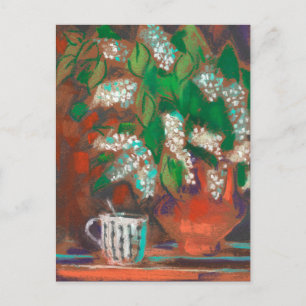 Bird Cherry Flowers Blossom Floral Pastel Painting Briefkaart