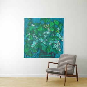 Bird Cherry Flowers Blossom Floral Pastel Painting Wandkleed