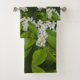 Bird Cherry Tree Blossom Flowers Green White Bad Handdoek