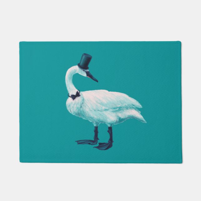  Bird Chic: Gentleman in Bow Stropdas Top Hat Deurmat (Voorkant)